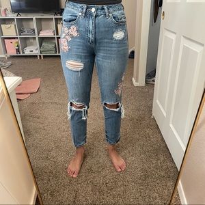 High Waisted, Floral Denim